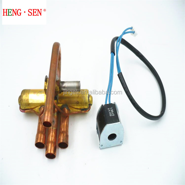 Brass 4 Way 1P-2P HVAC Valve Gas Media With Coil Solenoid 220V